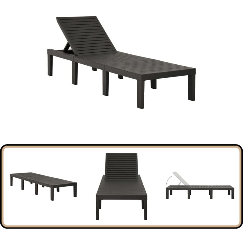 Chaise longue plastique anthracite - Chaise Longue - Transat - Lit De Bronzage - Mobilier De Jardin - Chaise Extérieure