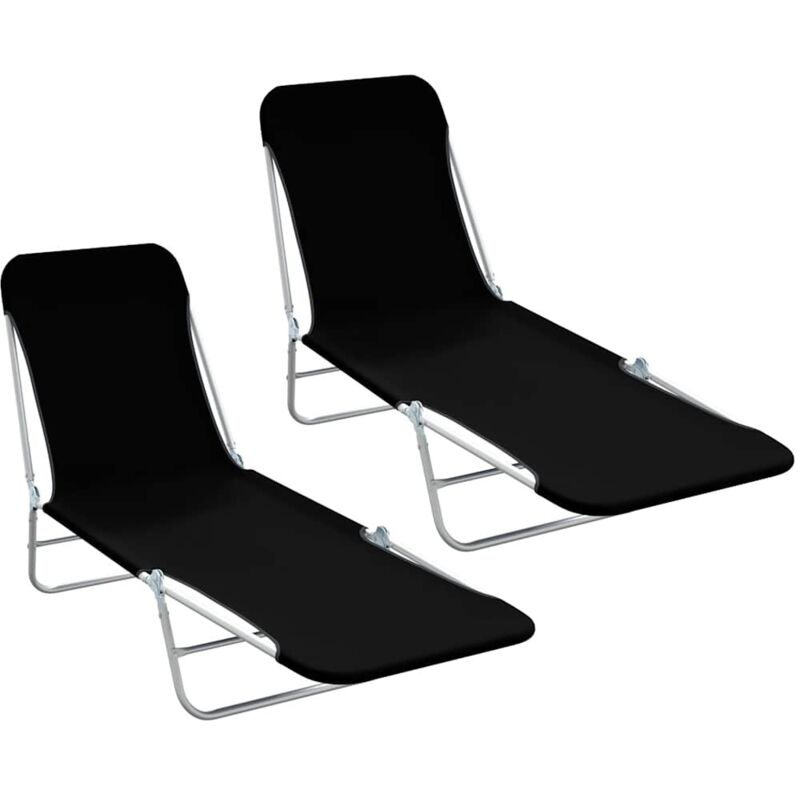 Chaises Longues Pliables 2 pcs Acier et Tissu Noir