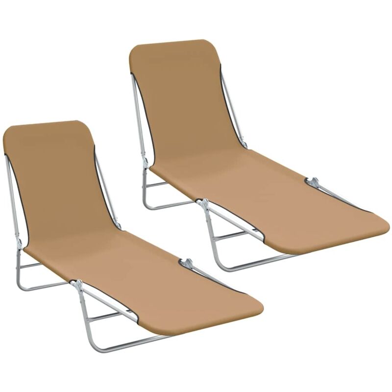 Vidaxl - Chaises Longues Pliables 2 pcs Acier et Tissu Taupe