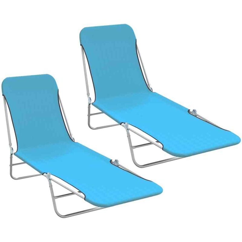 Vidaxl - Chaises longues pliables 2 pcs Acier et tissu Bleu