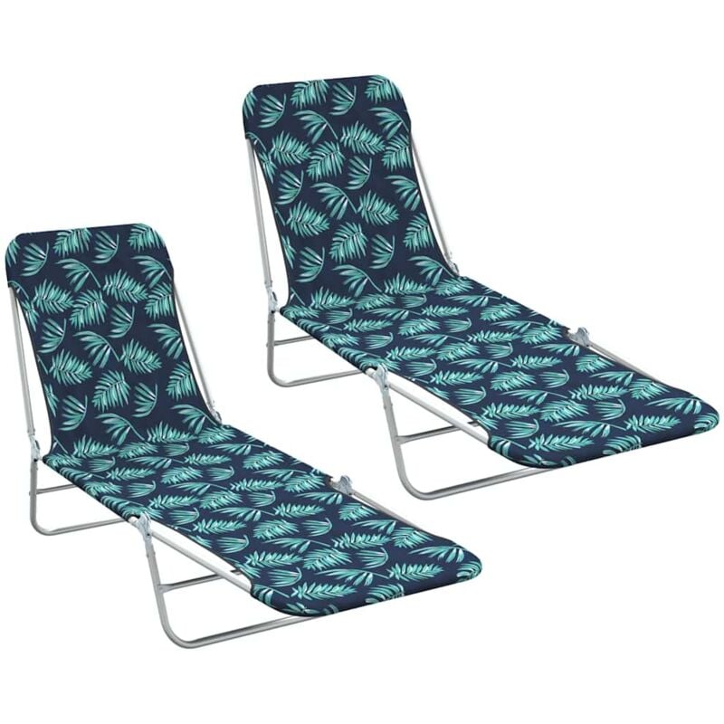 Vidaxl - Chaises longues pliables 2 pcs Acier et tissu Motif de feuilles