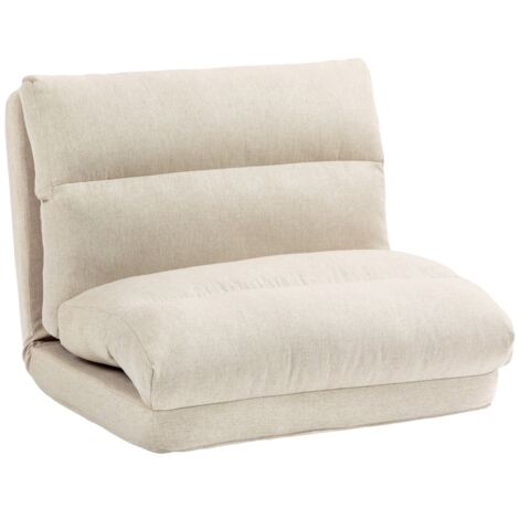 Chaise longue pliable 6 positions, rembourrage épais, toile beige 70x41x56 cm
