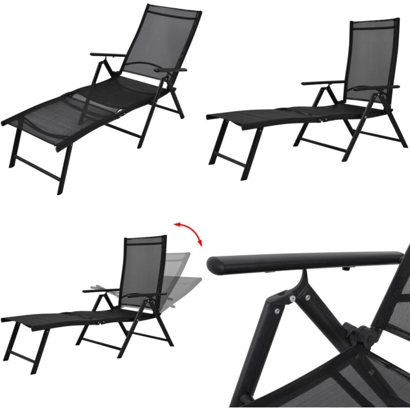 Vidaxl - Chaise longue pliable Aluminium Noir - Chaise Longue - Transats - Mobilier De Jardin - Chaises Longues Pliables - Bains De Soleil - Home &