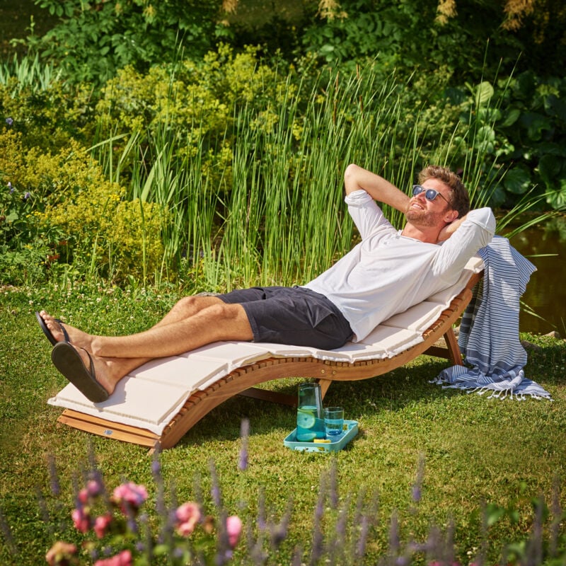 Chaise longue bois d'acacia certifié fsc® pliable valise ergonomique ajustable chaise longue de jardin en bois - Casaria