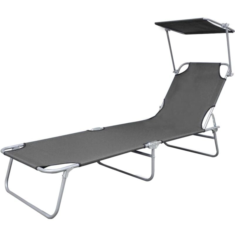 INLIFE Chaise longue pliable avec auvent Acier Gris