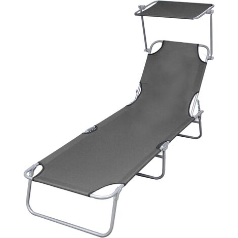 Chaise longue pliable avec auvent  Bain de soleil  Transat de relaxation Acier Gris BSRHS160591