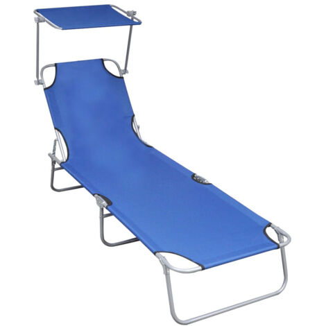 Chaise longue pliable avec auvent Bleu Aluminium
