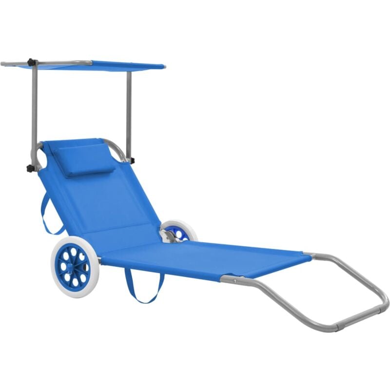 Doc&et² - Chaise longue pliable avec auvent et roues Acier Bleu - Bleu