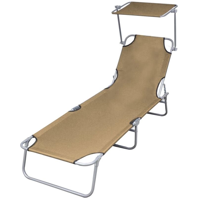 Vidaxl - Chaise longue pliable avec auvent Acier Taupe