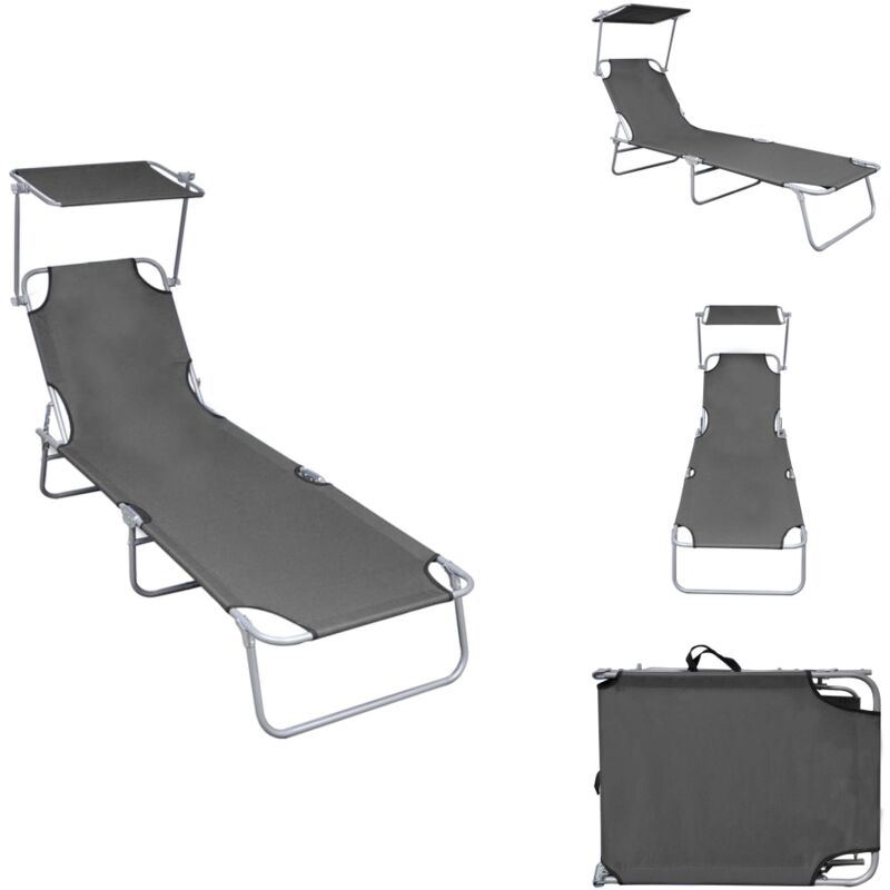 Chaise longue pliable avec auvent Gris Aluminium - Transat - Chaise Longue - Mobilier De Jardin - Jardin - Piscine