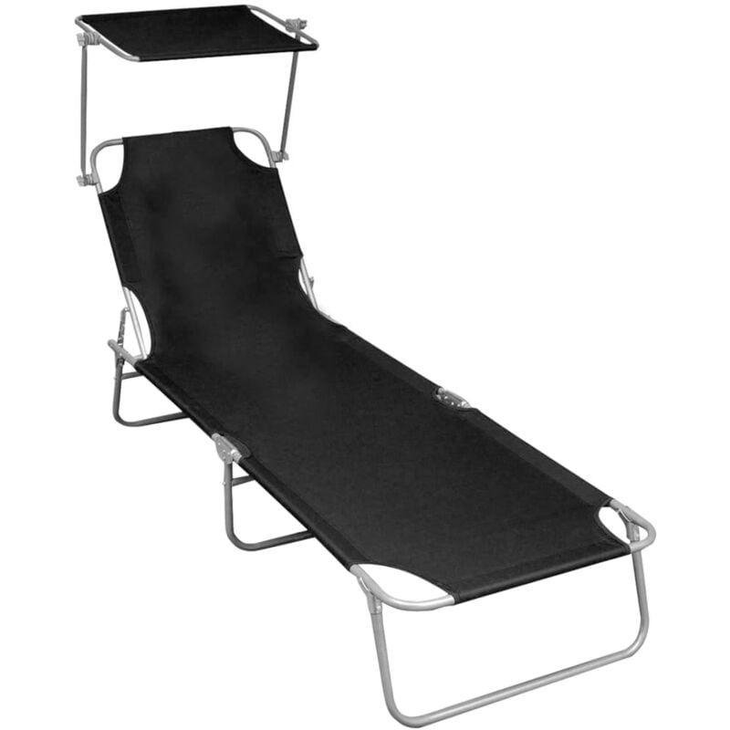 Vidaxl - Chaise longue pliable avec auvent Noir Aluminium