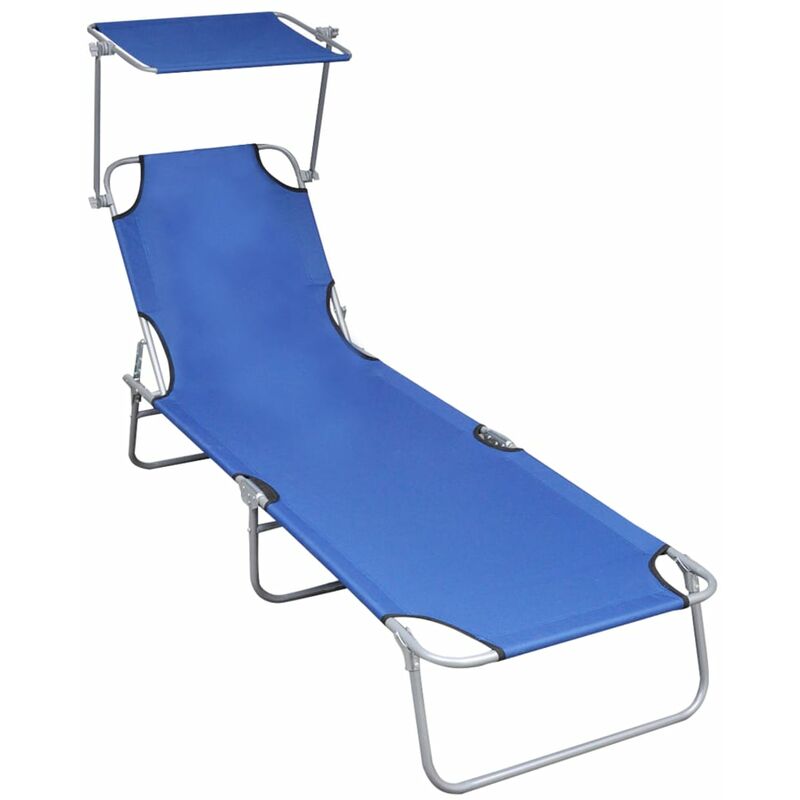 Chaise longue pliable avec auvent Bleu Aluminium vidaXL - Bleu clair