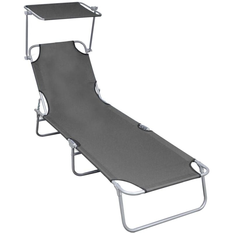 Vidaxl - Chaise longue pliable avec auvent Gris Aluminium