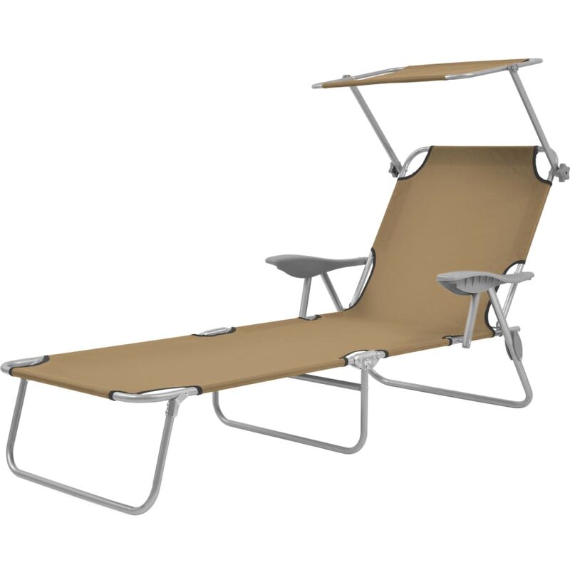 Chaise longue pliable avec auvent Acier Taupe