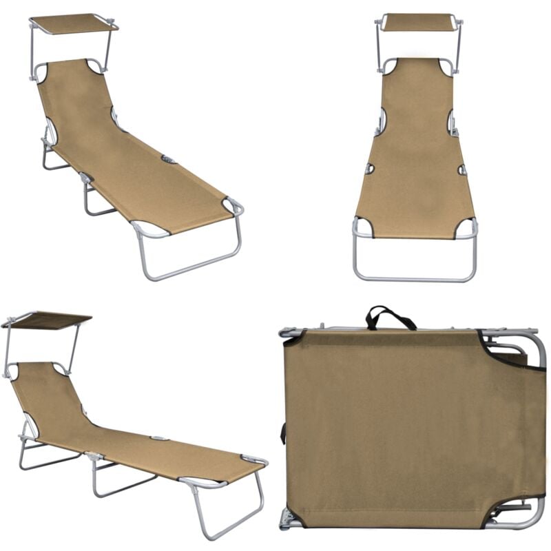 Chaise longue pliable avec auvent Taupe Aluminium - Transat - Chaise Longue - Fauteuil De Jardin - Mobilier De Jardin - Relax - Home & Living