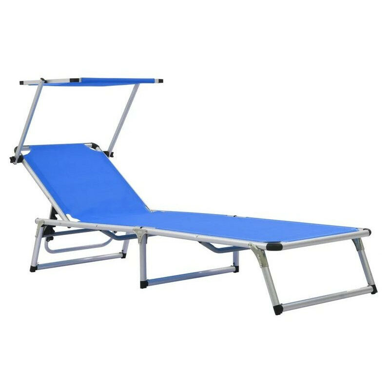 Chaise longue pliable avec auvent textilène bleu et métal Pegun