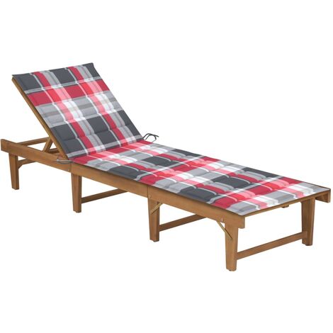 Chaise longue pliable avec coussin Bois d'acacia solide 7