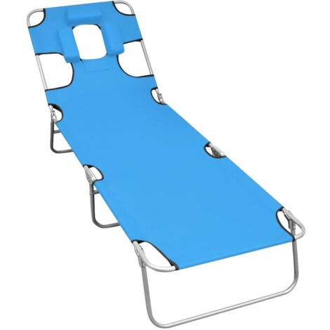 Chaise longue pliable avec coussin de tête Acier Bleu turquoise