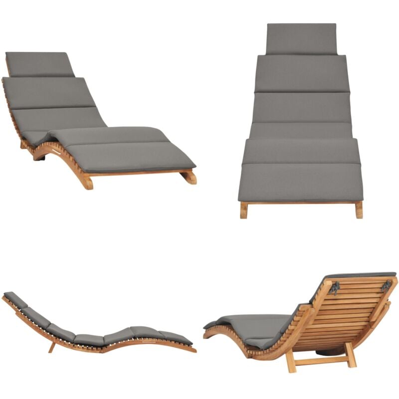 Chaise longue pliable avec coussin gris foncé Bois de teck - Chaise Longue - Transat - Mobilier De Jardin - Chaise Longue En Bois - Jardin - Home &