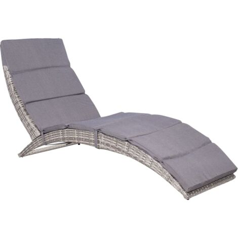 Chaise longue pliable avec coussin Résine tressée Gris vidaXL