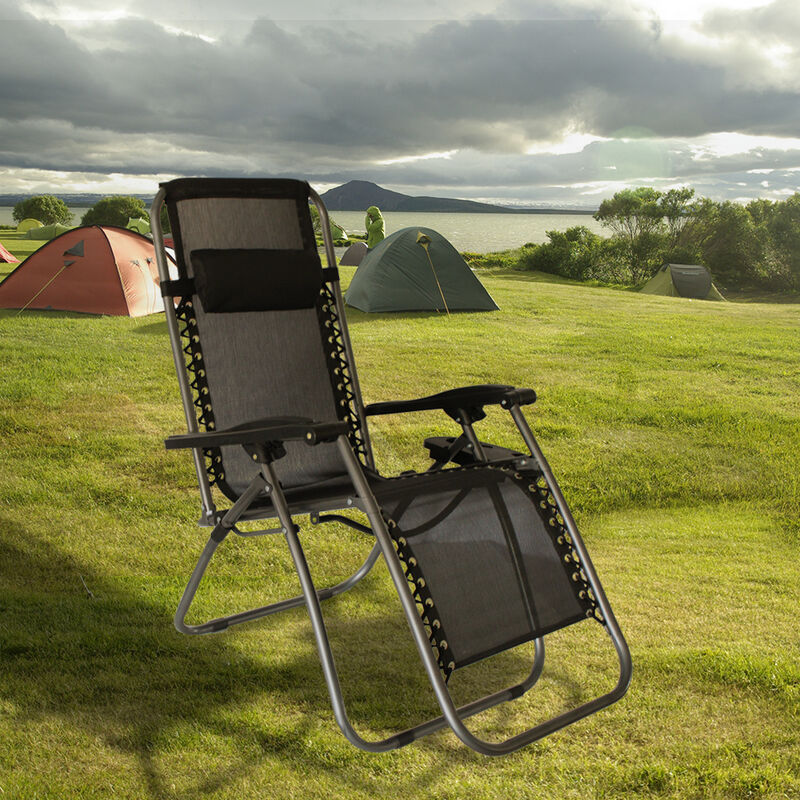 Chaise Longue Pliable avec Dossier Réglable Bain de Soleil Transat à Bascule Noir