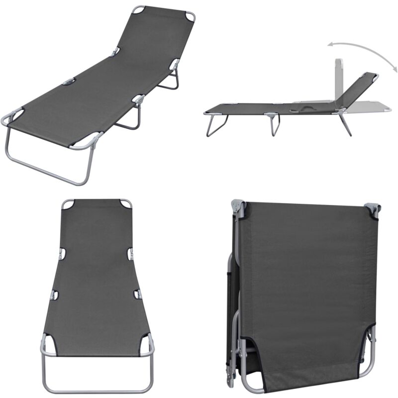 Chaise longue pliable avec dossier réglable Gris - Chaise Longue Pliable - Transat - Mobilier De Jardin - Relax - Bain De Soleil - Home & Living