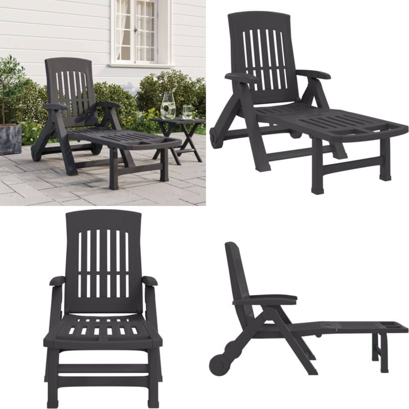 Chaise longue pliable avec roues anthracite pp - Chaise Longue Pliante - Transats - Fauteuil De Jardin - Salon De Jardin - Mobilier De Jardin - Home