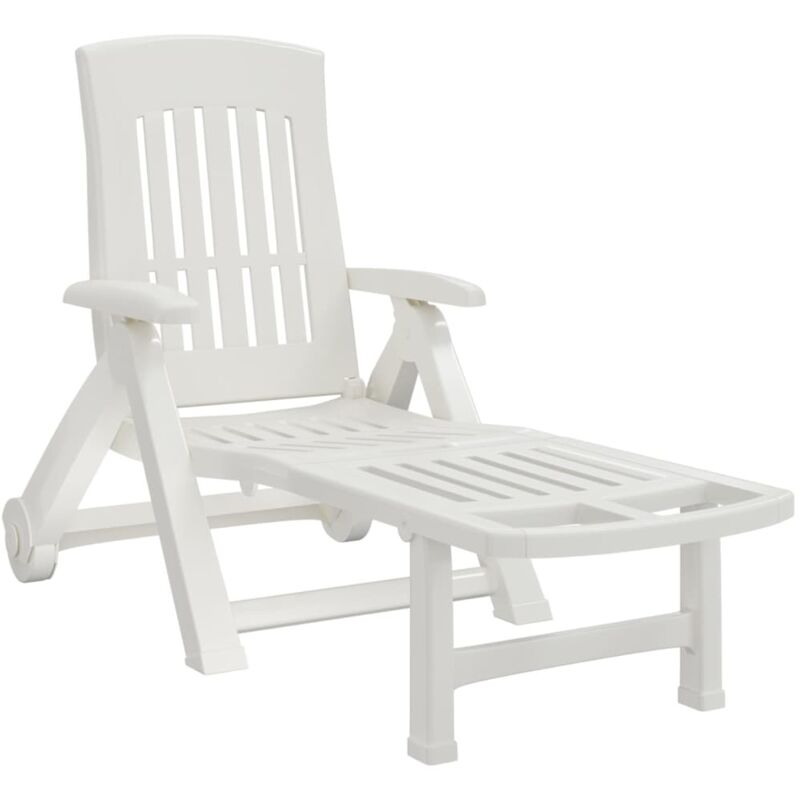Vidaxl - Chaise longue pliable avec roues blanc pp