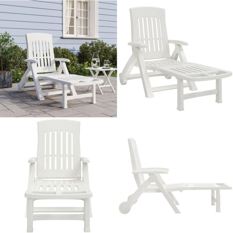 Chaise longue pliable avec roues blanc PP - chaise longue pliante - chaises longues pliantes - Home & Living - Blanc