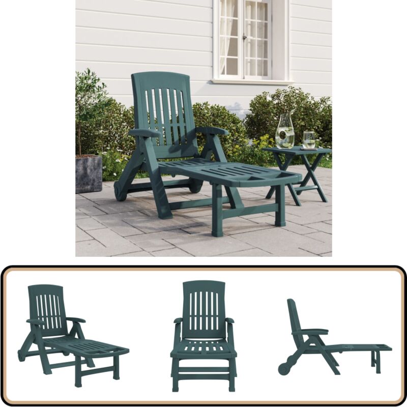 Chaise longue pliable avec roues vert pp - Chaise Longue Pliable - Transat - Fauteuil De Jardin - Salon De Jardin - Mobilier De Jardin
