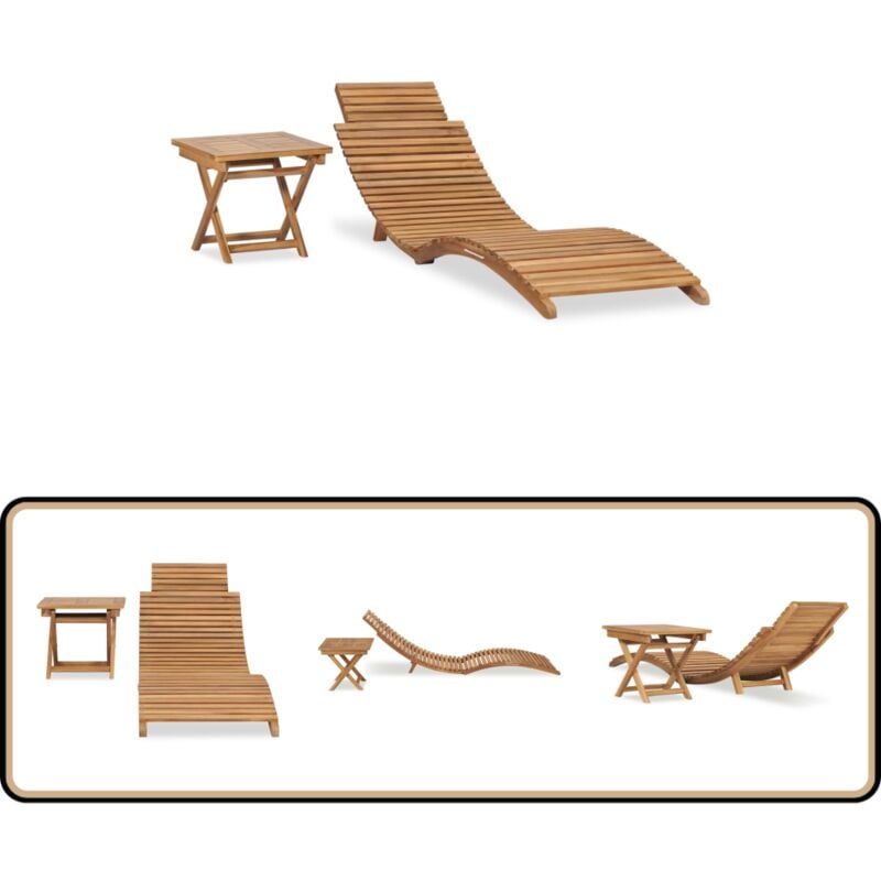 Chaise longue pliable avec table Bois de teck solide - Chaises Longues - Mobilier De Jardin - Chaises Longues En Bois - Transats - Teak