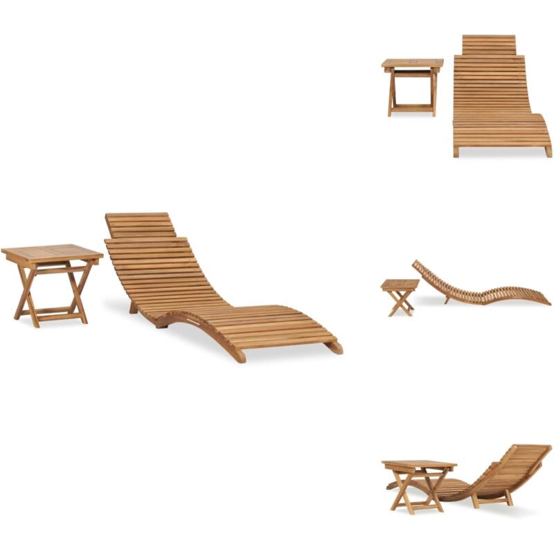 Vidaxl - Chaise longue pliable avec table Bois de teck solide - Chaises Longues - Mobilier De Jardin - Chaises Longues En Bois - Transats - Teak