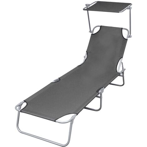 Chaise longue pliable | Bain de soleil Transat avec auvent Acier Gris 74779 - Gris