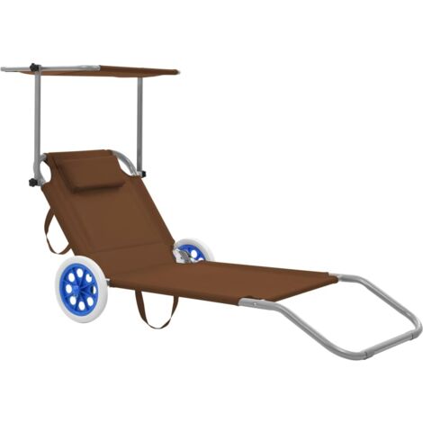 Chaise longue pliable-Bain de soleil-Transat de relaxation avec auvent et roues Acier Taupe 368525