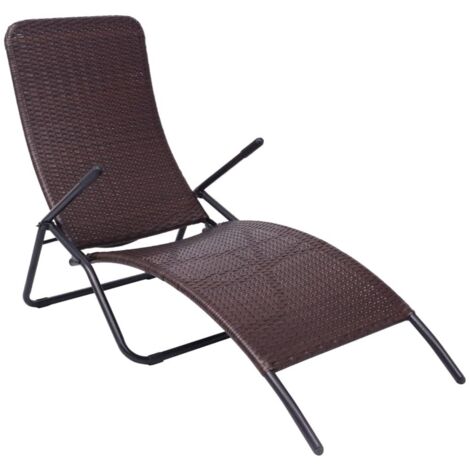 Chaise longue pliable-Bain de soleil-Transat de relaxation résine tressée marron 364230