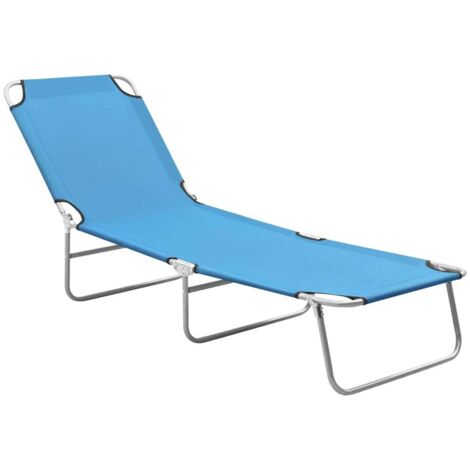 Chaise longue pliable - Bain de soleil Transat - Fauteuil de jardin relax  Acier et tissu Bleu turquoise GF56091
