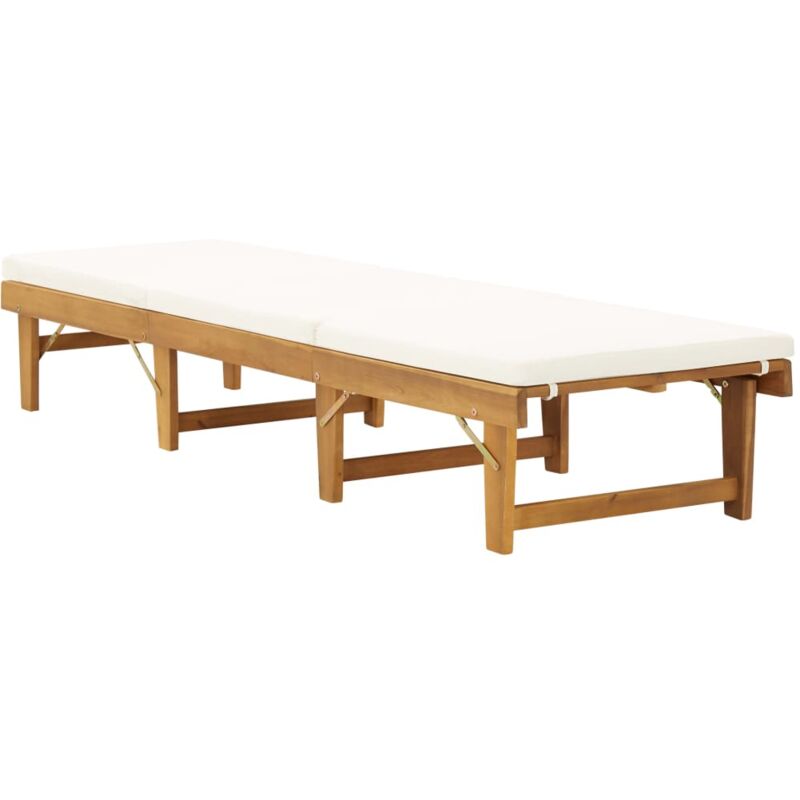 Vidaxl - Chaise longue pliable coussin Bois massif d'acacia Blanc crème