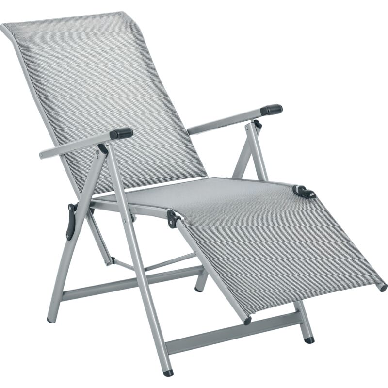 Chaise longue pliable dossier & repose-pied réglable multi-positions métal époxy textilène gris