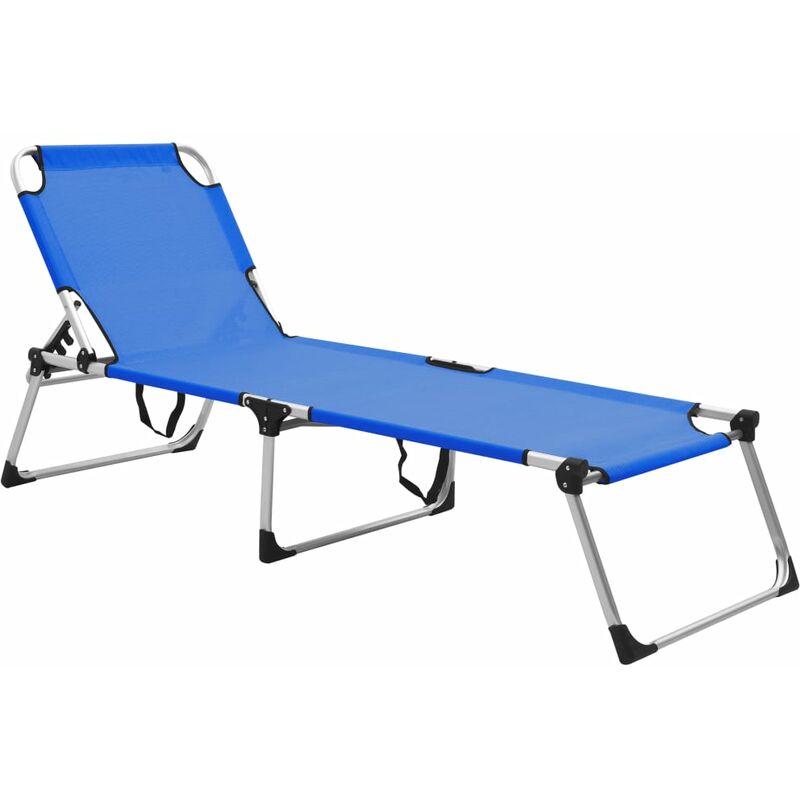 Chaise longue pliable extra haute pour seniors Bleu Aluminium