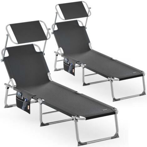 Chaise Longue Pliable Ibiza Dossier réglable 4 Positions Pare-Soleil intégré Compacte et transportable Toile imperméable  2x Gris