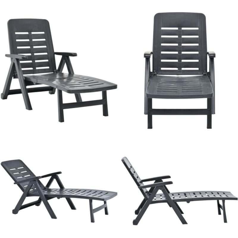 Chaise longue pliable Plastique Anthracite - Chaise Longue - Transats - Mobilier De Jardin - Chaises Longues Pliables - Bain De Soleil - Home & Living
