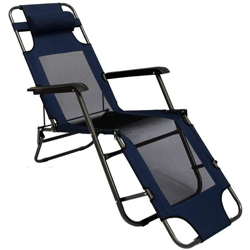 Amanka - Chaise Longue Pliable pour camping et jardin | Transat Inclinables avec repose-tête | couleur bleu foncé | Structure en acier | Poids max.