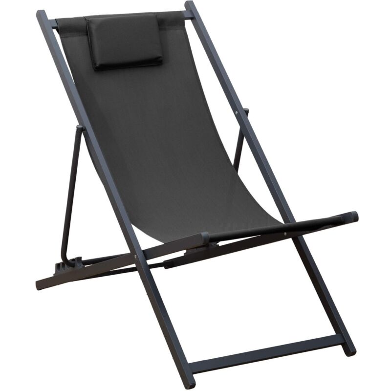 Chaise Longue Pliable Rebecca Mobili Atis 93x58x92 Polyester Aluminium Gris Foncé