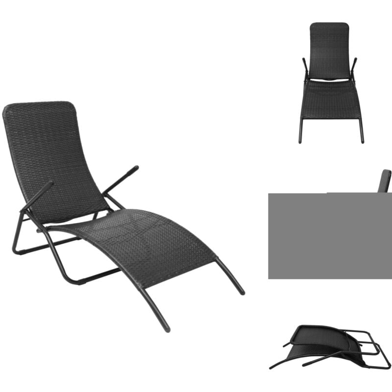 Chaise longue pliable résine tressée noir - Chaise Longue - Mobilier De Jardin - Transats - Chaises Longues Pliables - Résine Tressée