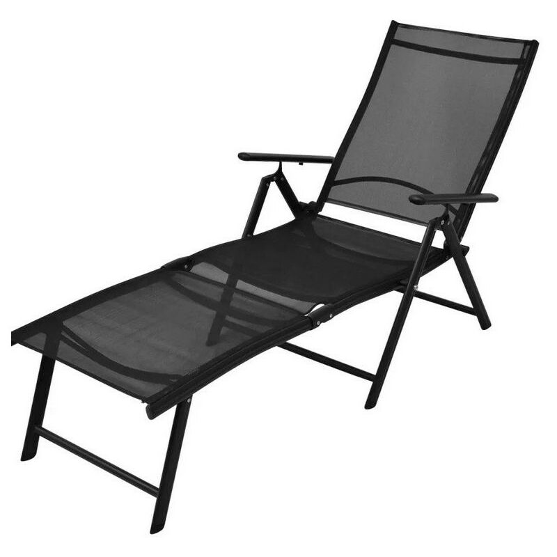 Chaise longue pliable textilène et métal noir Derino