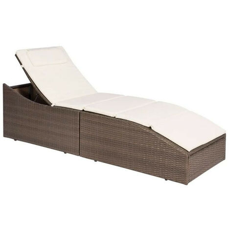 Chaise longue pliable tissu blanc et résine marron Alumi