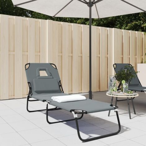 Chaise longue pliable, Transat, Bain de soleil, Chaise de jardin gris tissu oxford acier enduit de poudre ZSE2249
