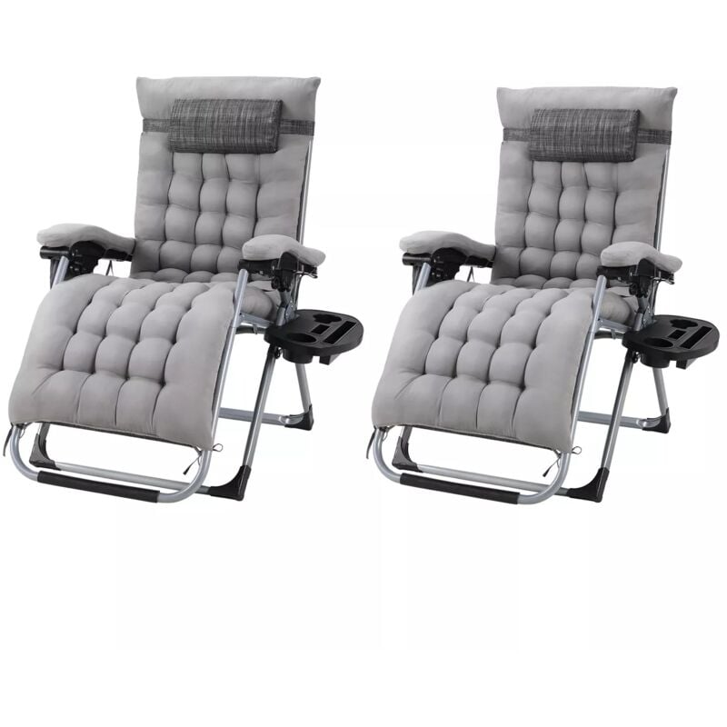Chaise Longue Pliable,Transat en Textilène de Jardin,Pack de 2, avec coussin,Charge maximale: 160kg -Gris