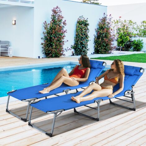 Chaise Longue Pliante avec Appuie-tête et Cavité Faciale Dossier Réglable à 5 Positions pour la Terrasse le Camping 150 kg CW3255 Maison Chic