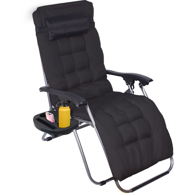 Chaise Longue Pliante avec Coussin amovible, 2en1 Transat de Plage avec Porte-gobelet, d'accoudoirs Réglables, Respirantes Textilène